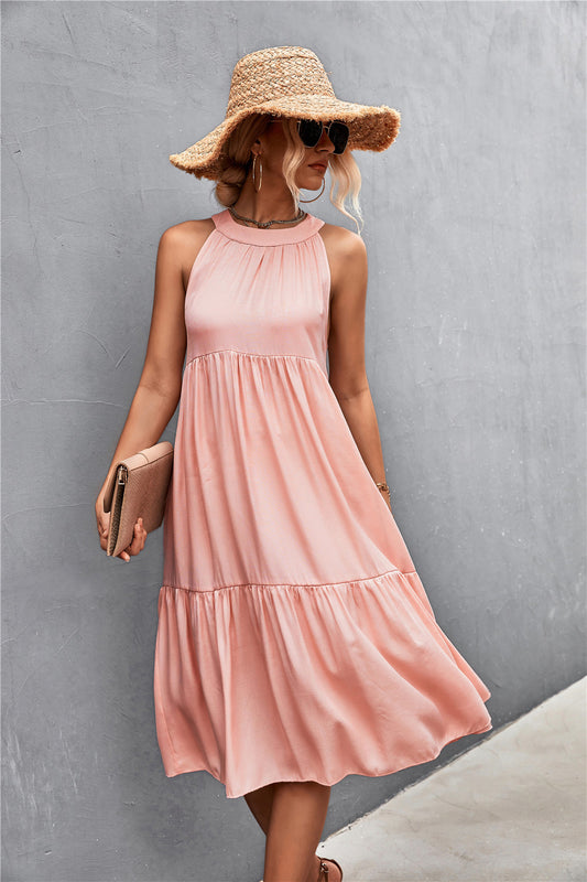 Women Clothing Spring Summer Popular Loose Casual Halter Stitching Dress