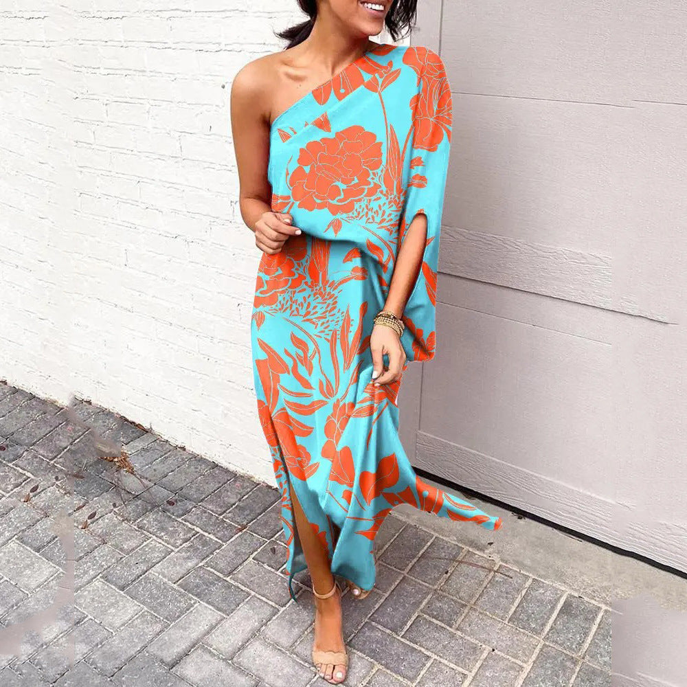 Summer Loose off-Shoulder Waist Trimming Printing Dress Women Fashiondresses for less Summer Loose off-Shoulder Waist Trimming Printing Dress Women Fashiondresses for less