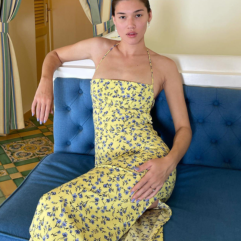 Women Clothing Summer Popular Sexy Floral Dress Split Backless Dress For Women