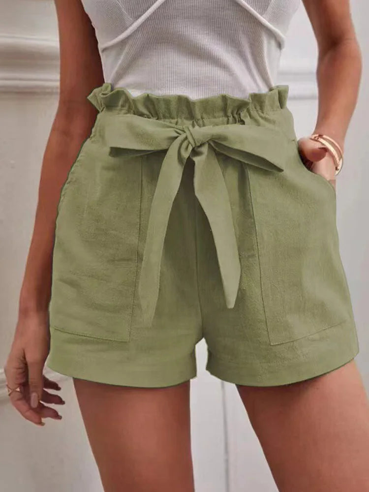 Stylish Solid Color White Shorts Women Pocket Drawstring Casual short Pants Summer Daily Pants