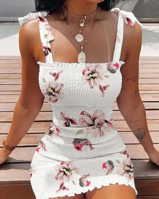 Sexy Women's Bodycon Dress Summer Fashion White Sling Strapless Folds Mini Slim Pencil Print Tank Dresses For Women Vestidos