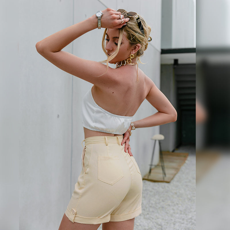 high waist summer women shorts Fashion High Street Button Cotton Bottom Casual Elegant Office Lady Shorts