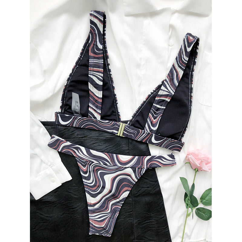 Stripe Print Bikinis Sexy 2-Piece Swimsuit Women Swimming Suit High Cut Bathing Suit Low Waist Swimwear Beach Wear