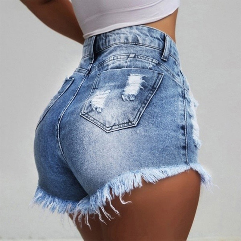 Slim Tassels Hole Sexy High Waist Plus Size Denim Shorts