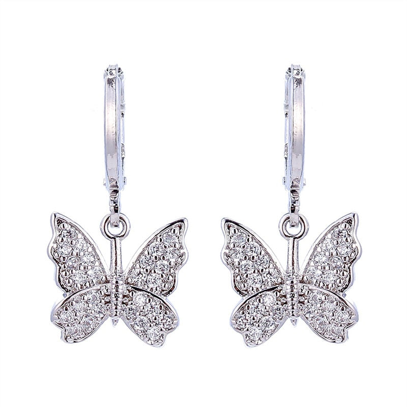 Tiny Classic Cute Butterfly Gold Hoop Earrings