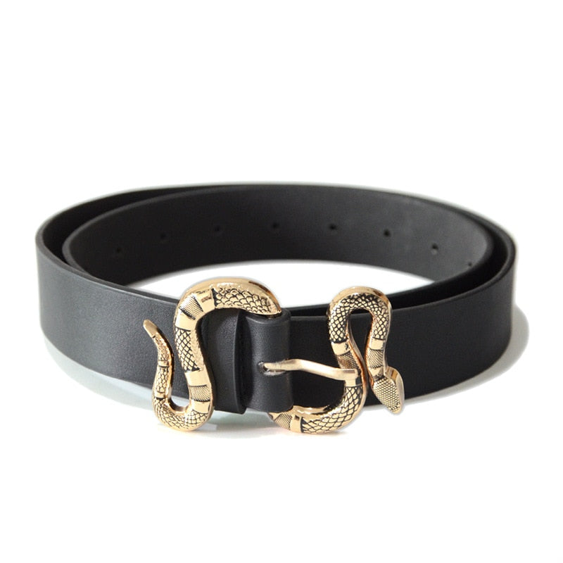 Shinny Rhinestone Snake Buckle Pu Leather Belt