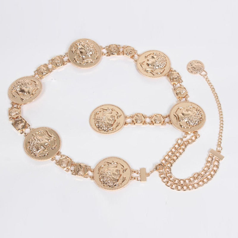 Golden coin dolphins metal waist belts