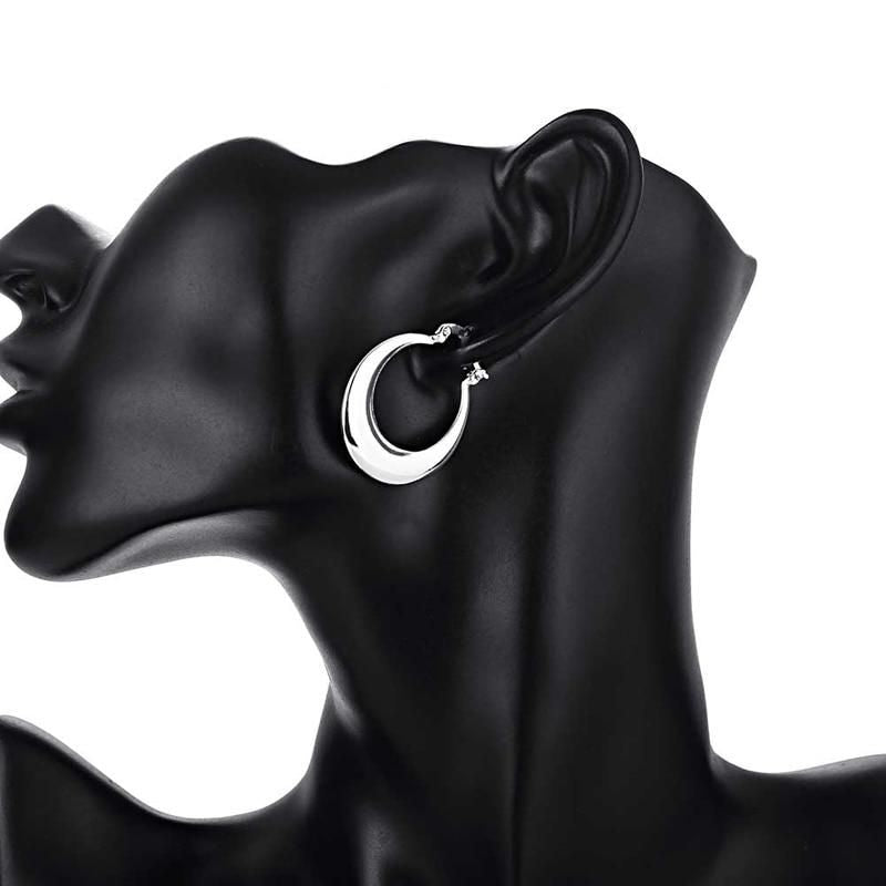 925 Silver Fashion Moon Hoop Earring For Women