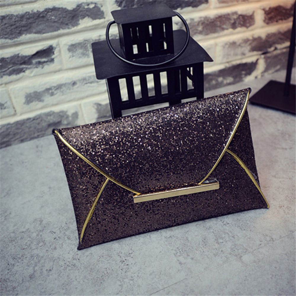 Women Fashion Sequins Envelope Bag Personality Clutch Purse Leather