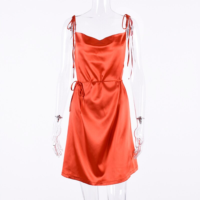 Backless bandage satin sexy sleeveless mini slip dress