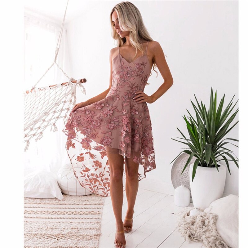 Bigsweety New Fashion Mid-Calf Sleeveless Spaghetti Strap Party Dresses Summer Women Flower Lace Dress Elagent Bandage Vestidos