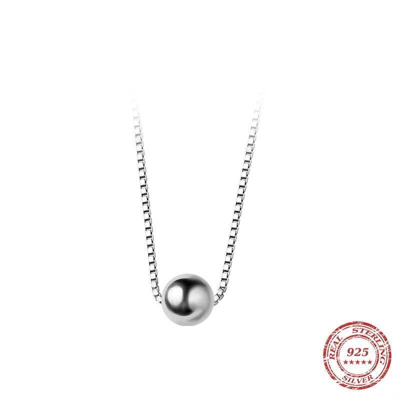 Tiny Simple Bead Necklace Pendant 925 Sterling Silver Round Jewelry For Women