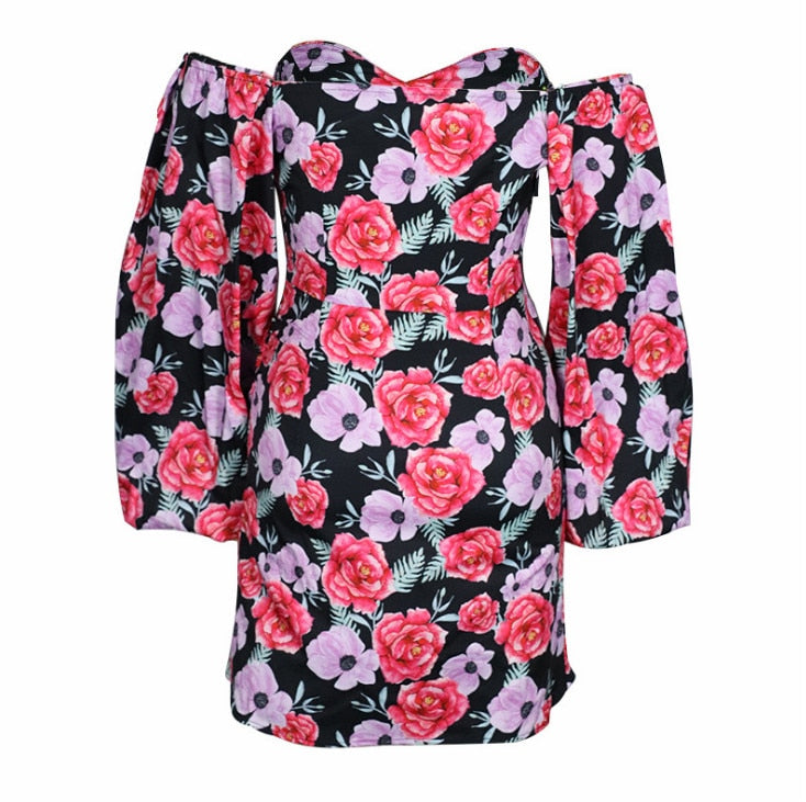 Sexy Prom Ball Mini Dresses Women Long Puff Sleeve Slim Club Dress