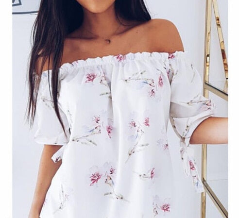 Off Shoulder elegant Floral Shirt Casual Blouse Tops