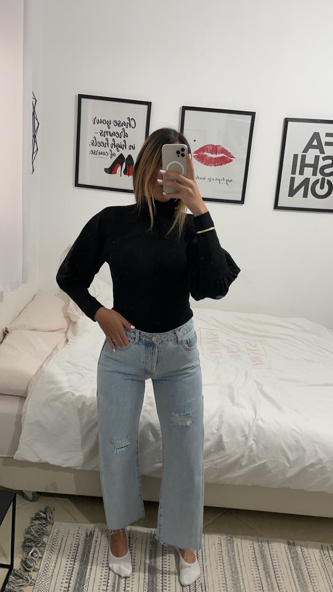 Knitting Pullovers Lantern Long Sleeve Solid Color Women Sweater