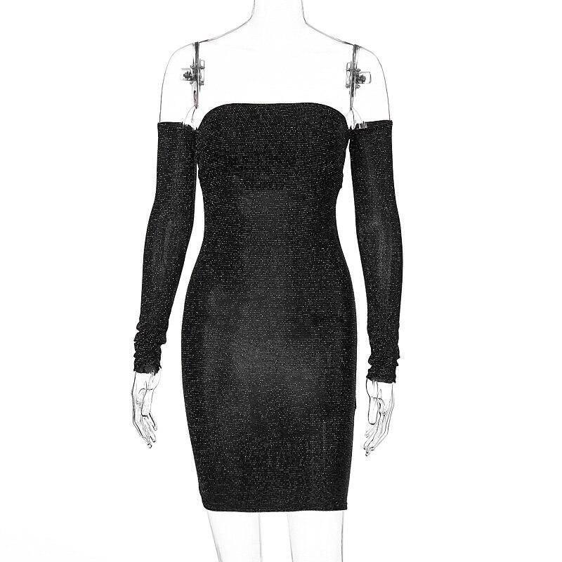 Long sleeve slash neck sexy tube mini dress