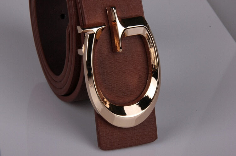 Gold G Smooth Buckle Belt Straps For Unisex