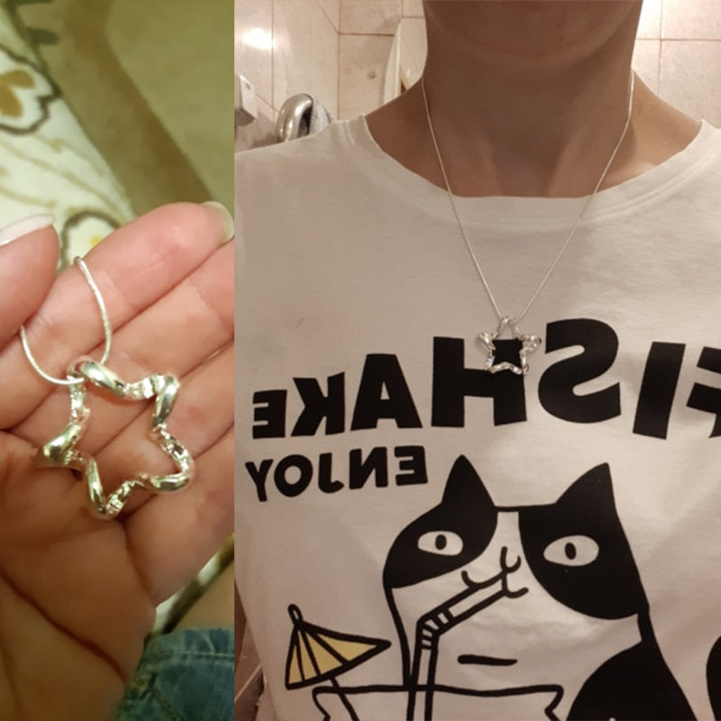 925 Sterling Silver Starfish Pendant Necklace 18/20/22/24 Inch Snake Chain For Women