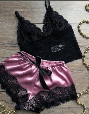 Popular Sexy Lingerie Split Pajamas Sexy Lace Three-Point Bra Women Two-Piece Set