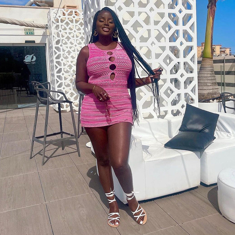 Summer Women Clothing Sexy Sexy Hollow Out Cutout Sheath Knitted Dress