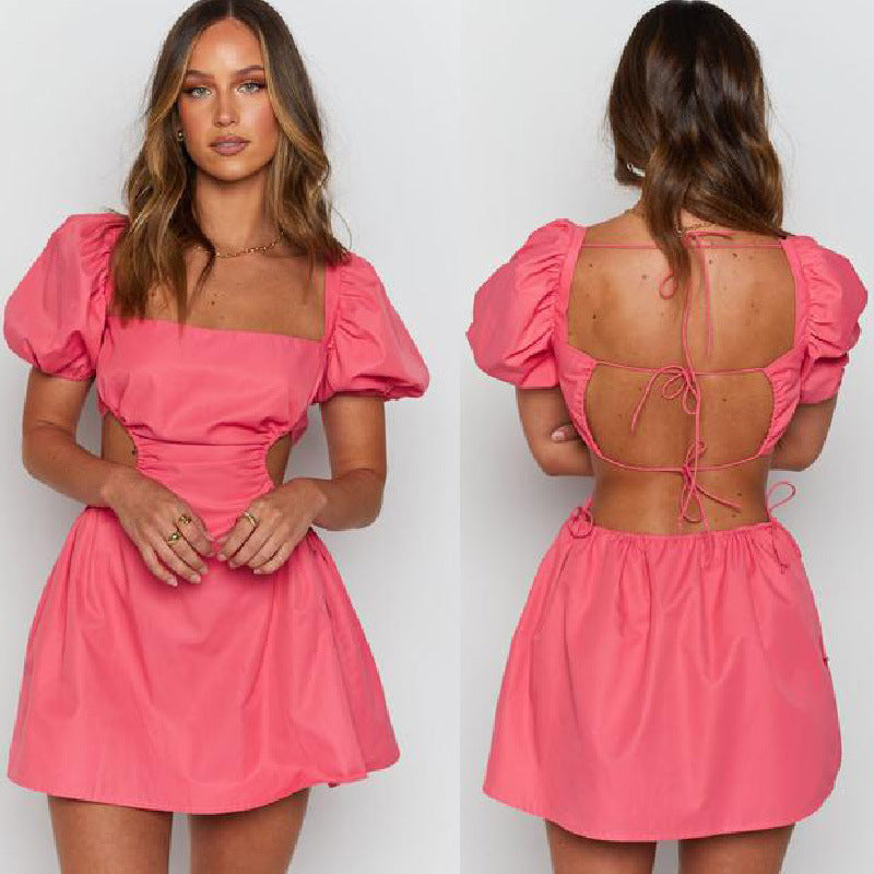 Summer Sexy Elegant Women Clothing off-Neck Lace-up Elastic Dress