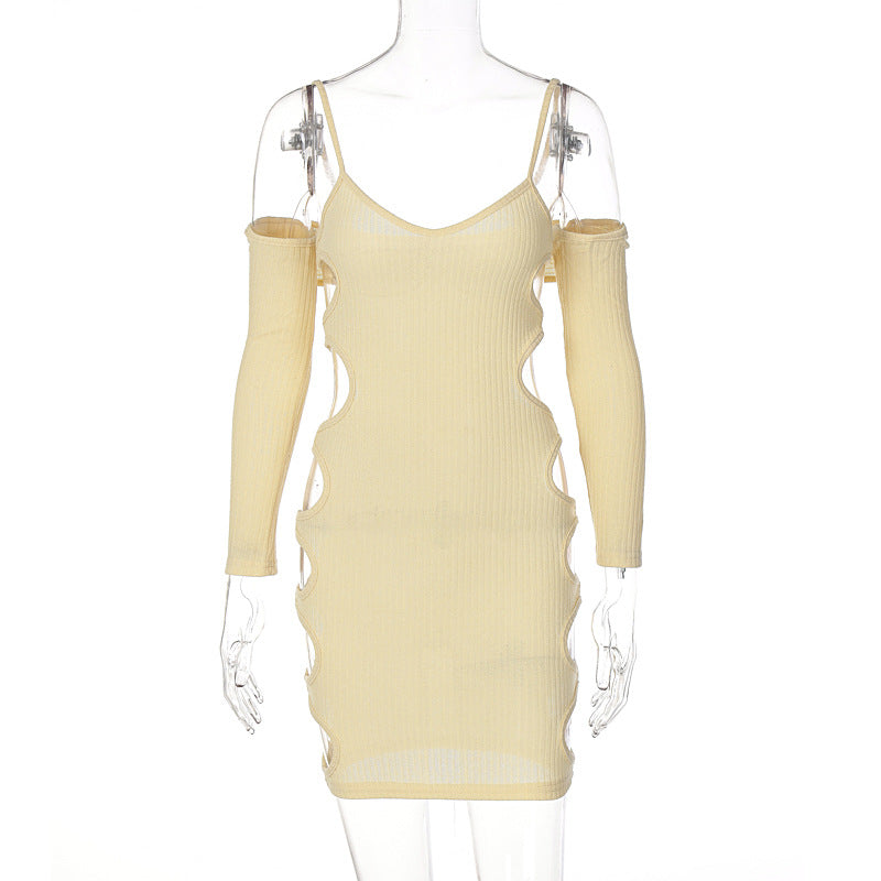 Winter New Popular Side Hollow-out Long-Sleeved Waistcoat Strap Dress Women Opera Glove