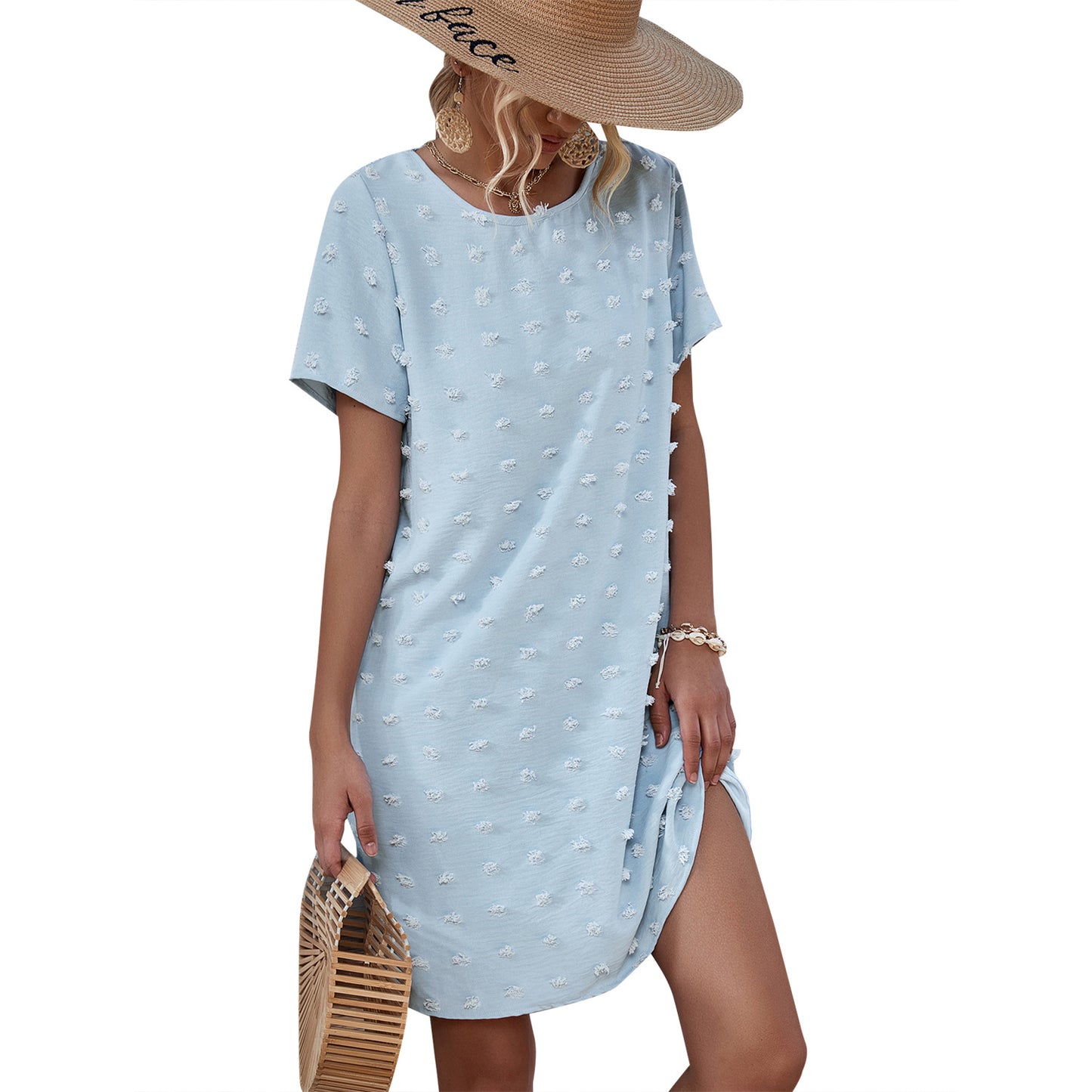 Women Clothing Casual Elegant Fur Ball Embroidered Chiffon Comfortable Dress Fashion