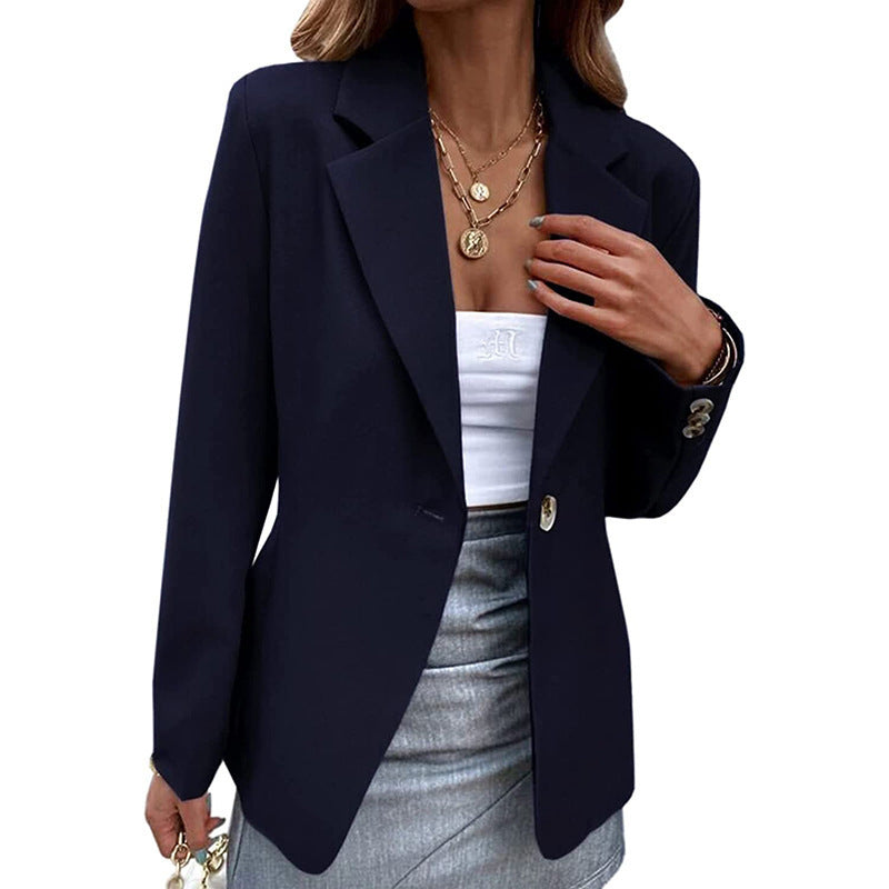 Autumn Winter Women Casual Long Sleeved Solid Color One Button Blazer