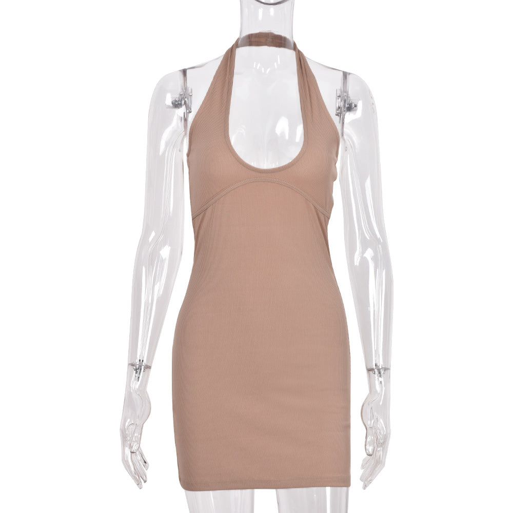 2021 New Summer Dress Hollow Backless Halter Sheath Sexy One-Step Dress