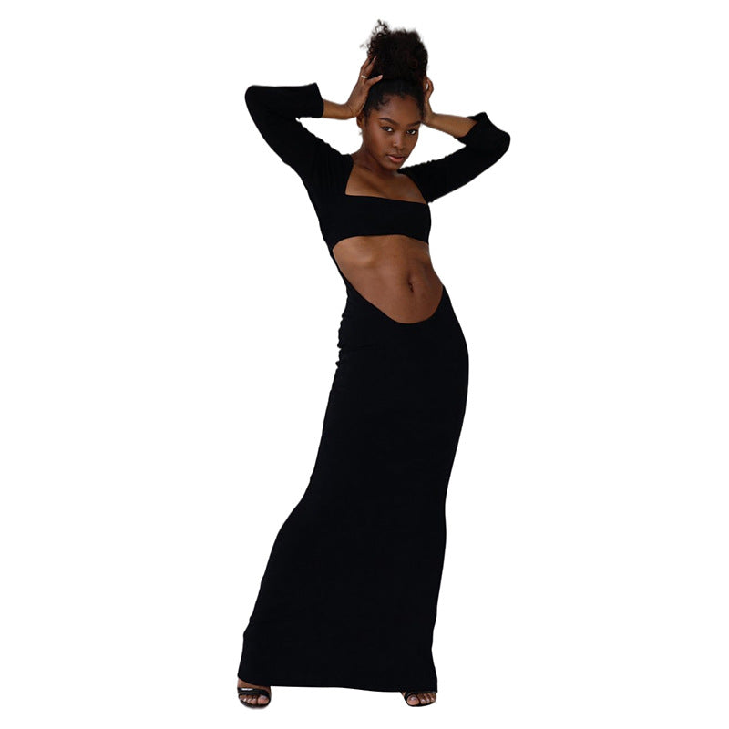 Style 2021 Fall Women Clothing New Fashion Sexy Hollow-out Tube Top Solid Color Sheath Slim Fit Dress