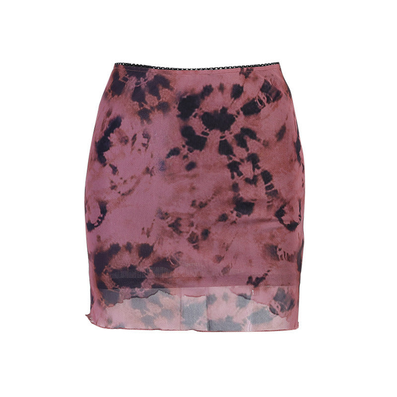 Printed Mesh Little Short Dress Chanel-style Elegant Stitching Skirt Sexy Skirt