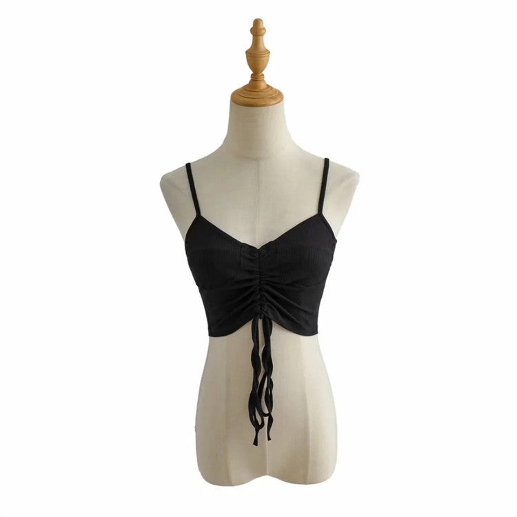 Elegant Sexy Waist Strap Design Vest Summer Women Clothing Style Stretch Slim Short Sleeveless Top