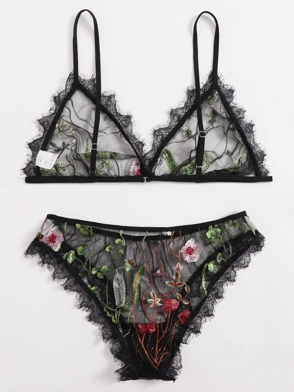 Sexy Lingerie New Black Lace Sexy Sheer Mesh Embroidered Sexy Sleepwear