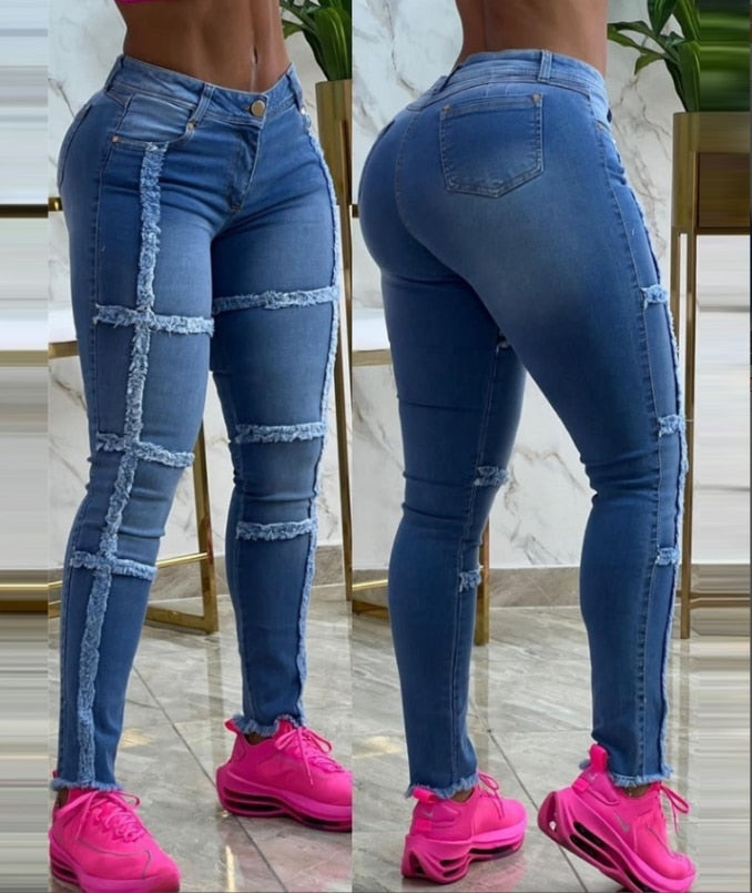 Female Fashion Plus Size Ripped Jeans for Women Skinny Jeans Big