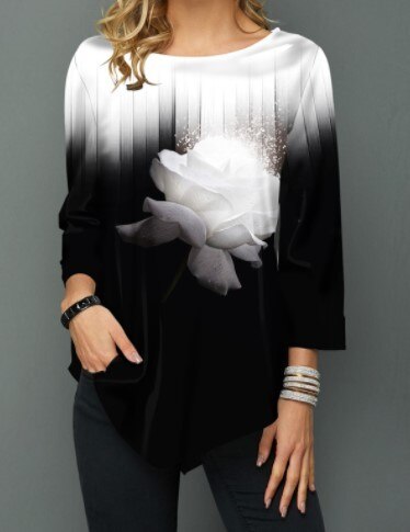 Spring 2020 Plus Size Women Tops Seven Points Sleeve Shirts Casual Loose Shirt Streetwear Women Print Blouse Elegant Ladies Tops