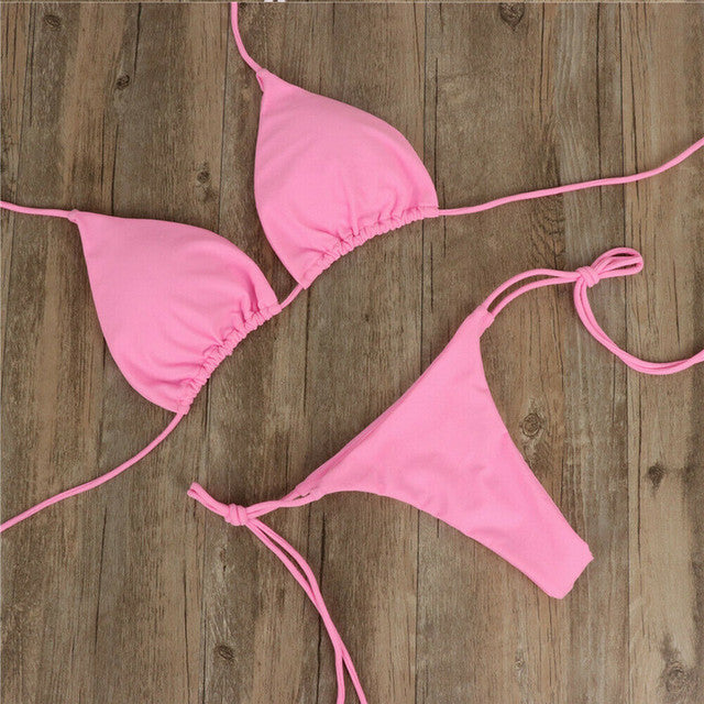 New Hot Pink Sexy Push Up Bikini Sets for Women Solid Two Piece