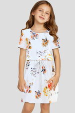 Short Sleeve Pocketed Drawstring Casual Floral Dress