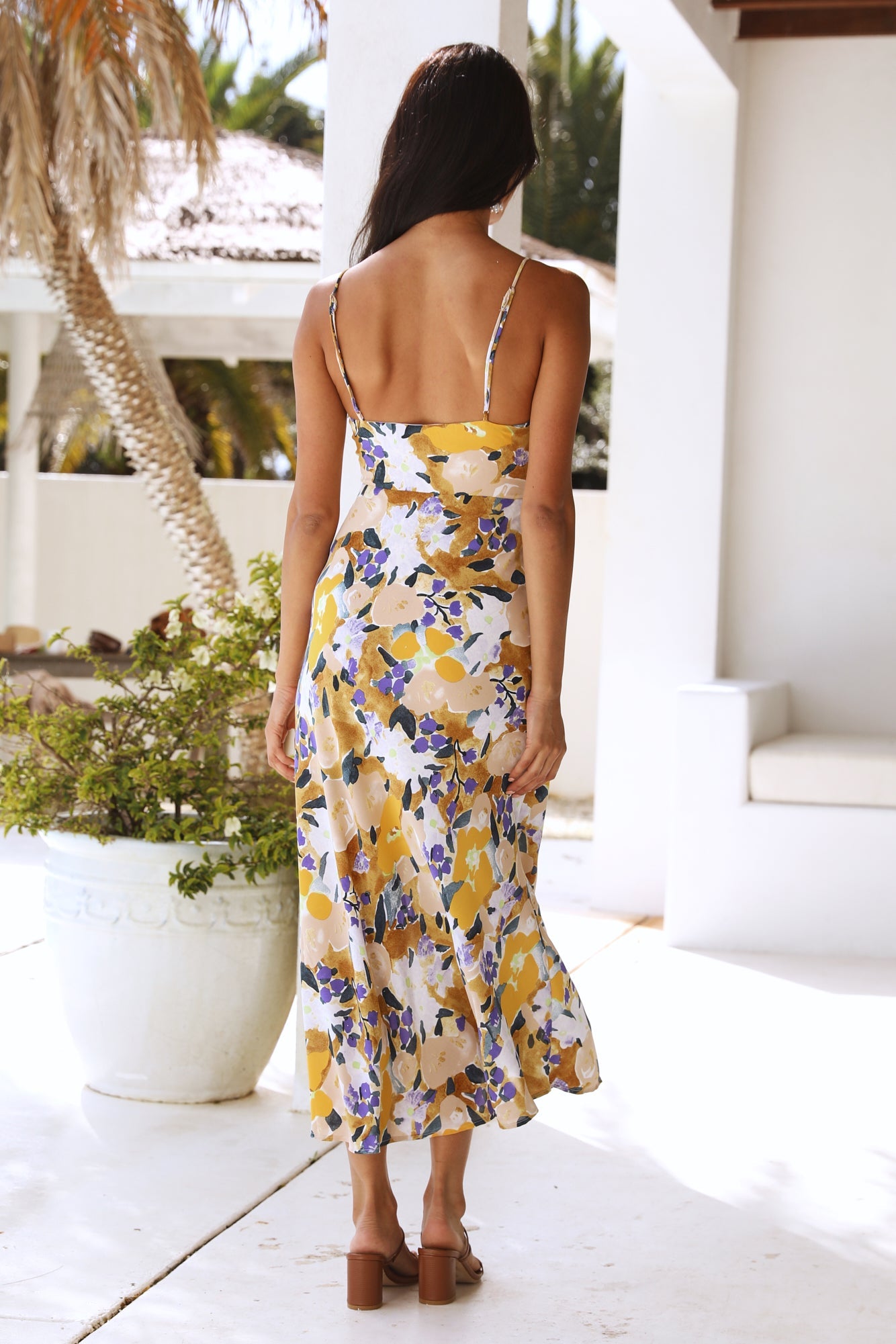 Women Summer Vacation Floral V Neck Cami Maxi High Split A Line Dress