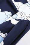 Dark Blue Floral Print Off Shoulder Slit Bodycon Midi Dress