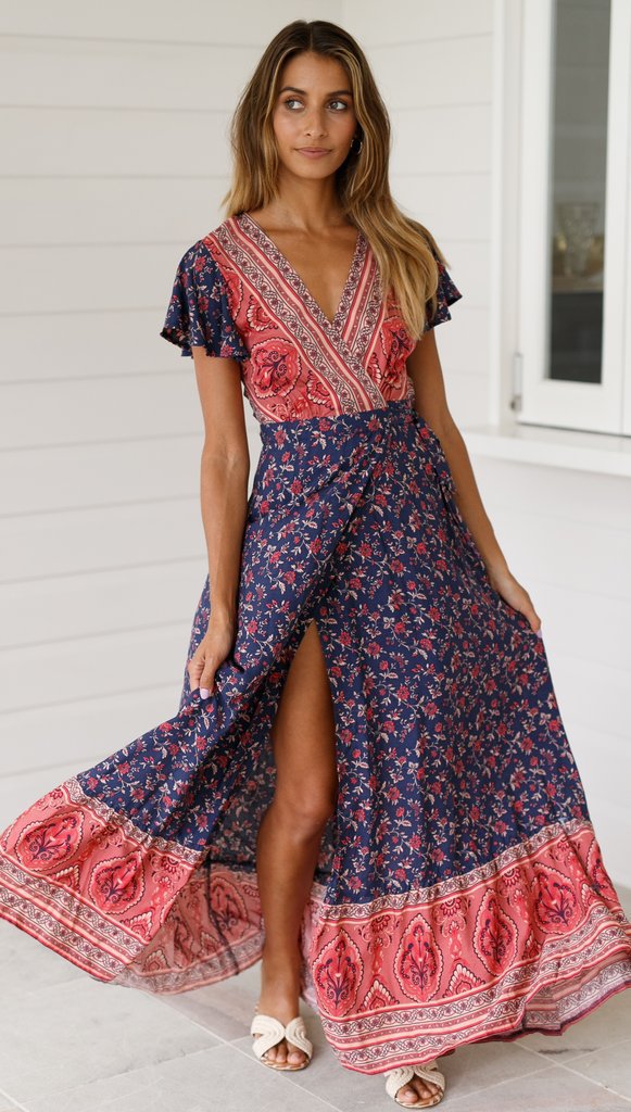 Spot Summer Casual Holiday Floral Print Dress Sexy Dress Women Clothing Wrap Dress