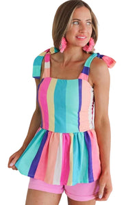 Multicolor Color Block Striped Bow Knot Straps Maxi Dress