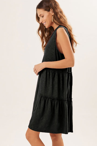 Moonlight Jade Split V Neck Tiered Flowy Sleeveless Dress