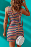Multicolor Striped Cutout Twist Knot Sleeveless Mini Dress