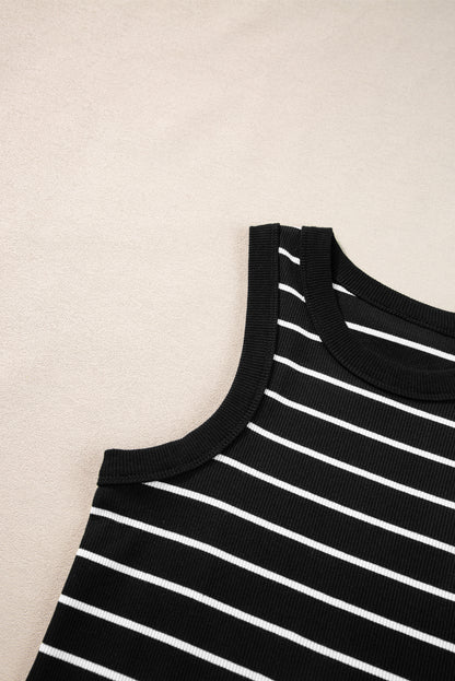 White Stripe Ribbed Knit Tank Mini Dress