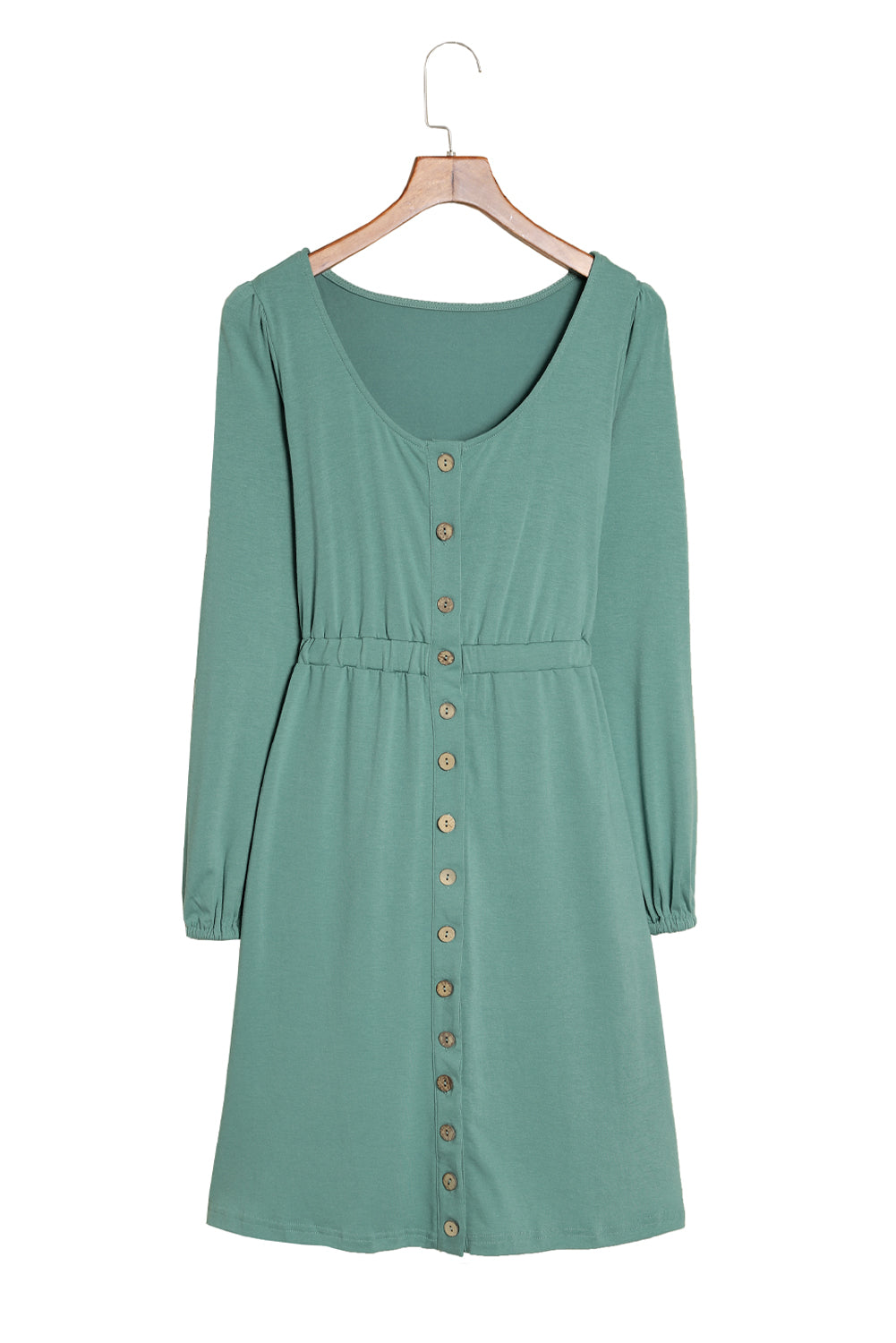 Khaki Button Up High Waist Long Sleeve Dress