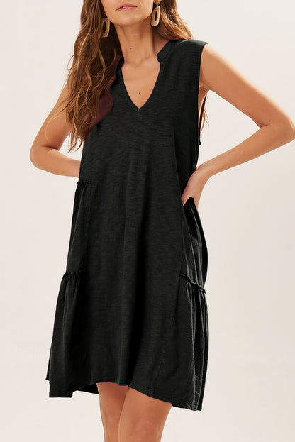 Moonlight Jade Split V Neck Tiered Flowy Sleeveless Dress