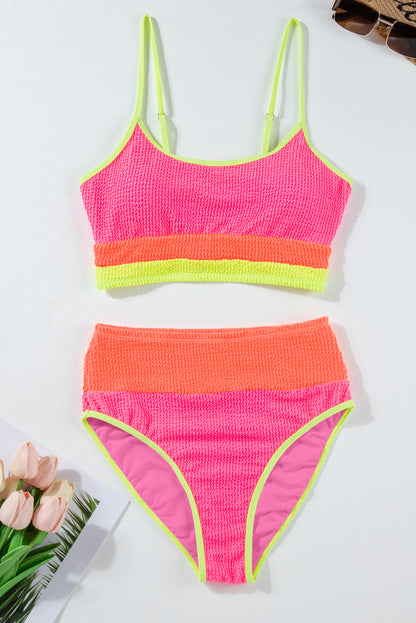 Bonbon Color Block High Waisted Sexy Bikini Set