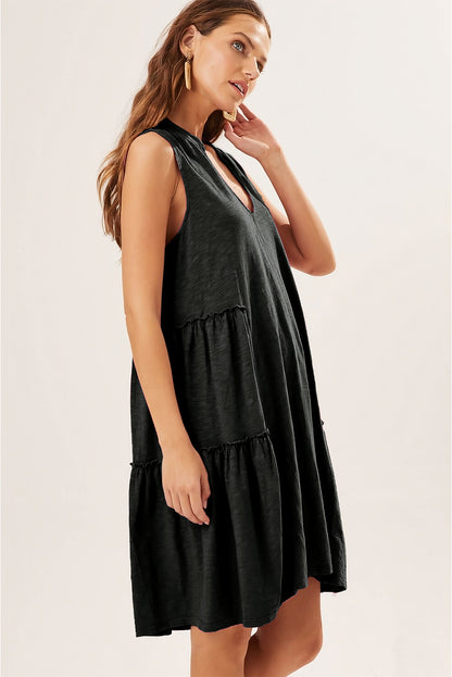 Moonlight Jade Split V Neck Tiered Flowy Sleeveless Dress