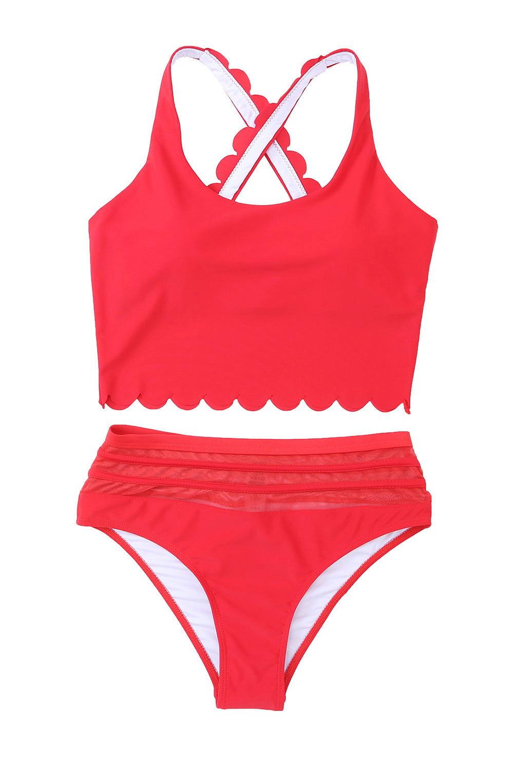 Rose Scalloped Criss Cross High Waist Bikini