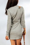 High Neck Cut-out Ribbed Knit Short Dress